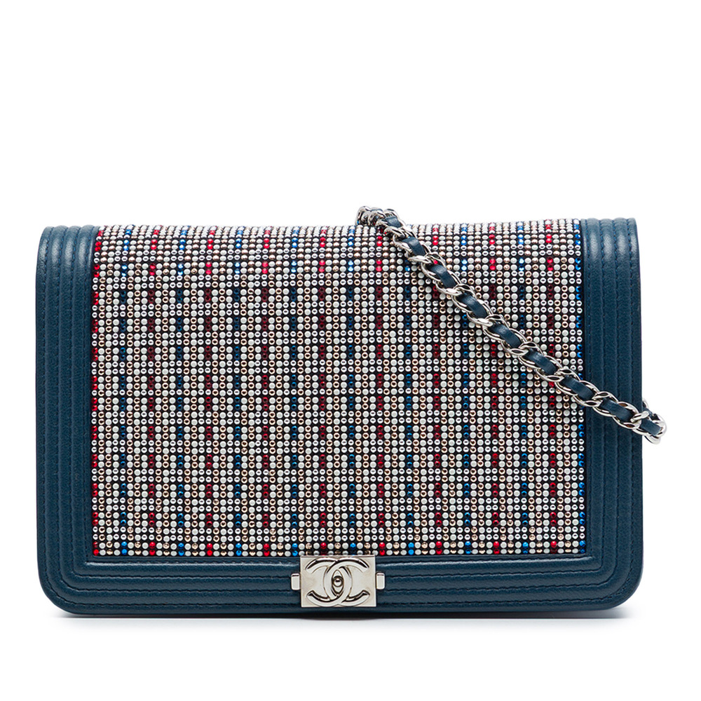 Pre-Loved Chanel Crystal Embellished Lambskin Boy Wallet On Chain